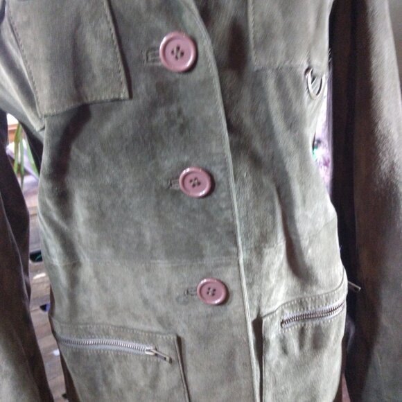 Pretty Face Olive/Army Green Suede Button Front Jacket/Coat Size Small - Picture 2 of 12